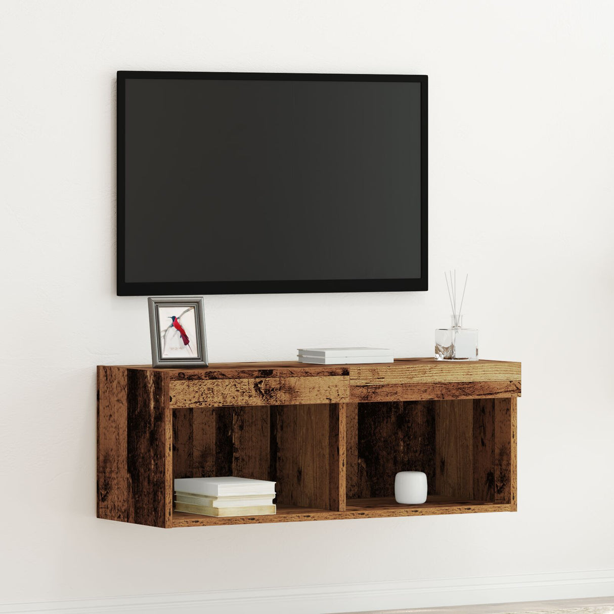 Tv Wall Cabinet With Led Lights Old Wood 80X30X30 Cm