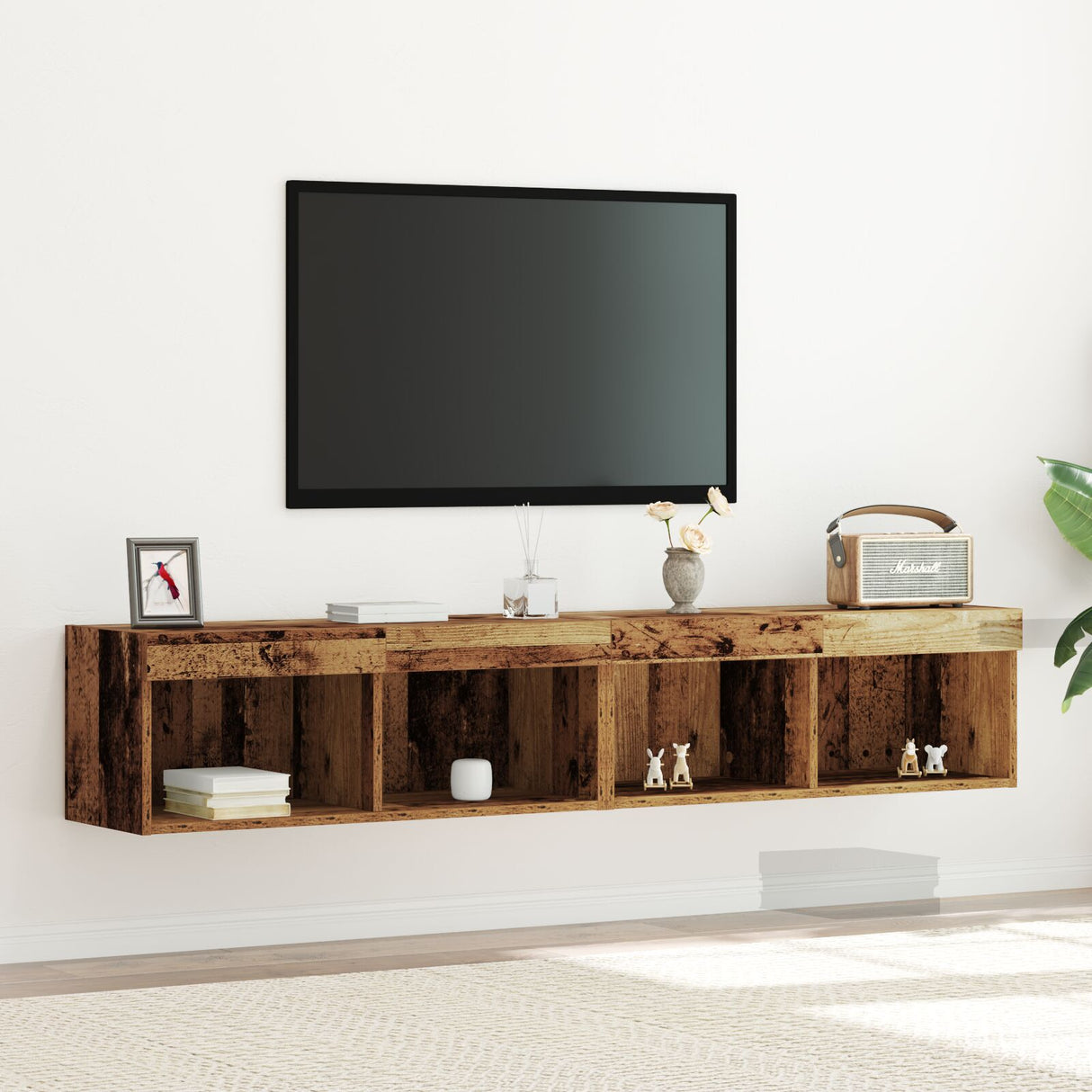 Tv Wall Cabinets With Led Lights 2 Pcs Old Wood 80X30X30 Cm