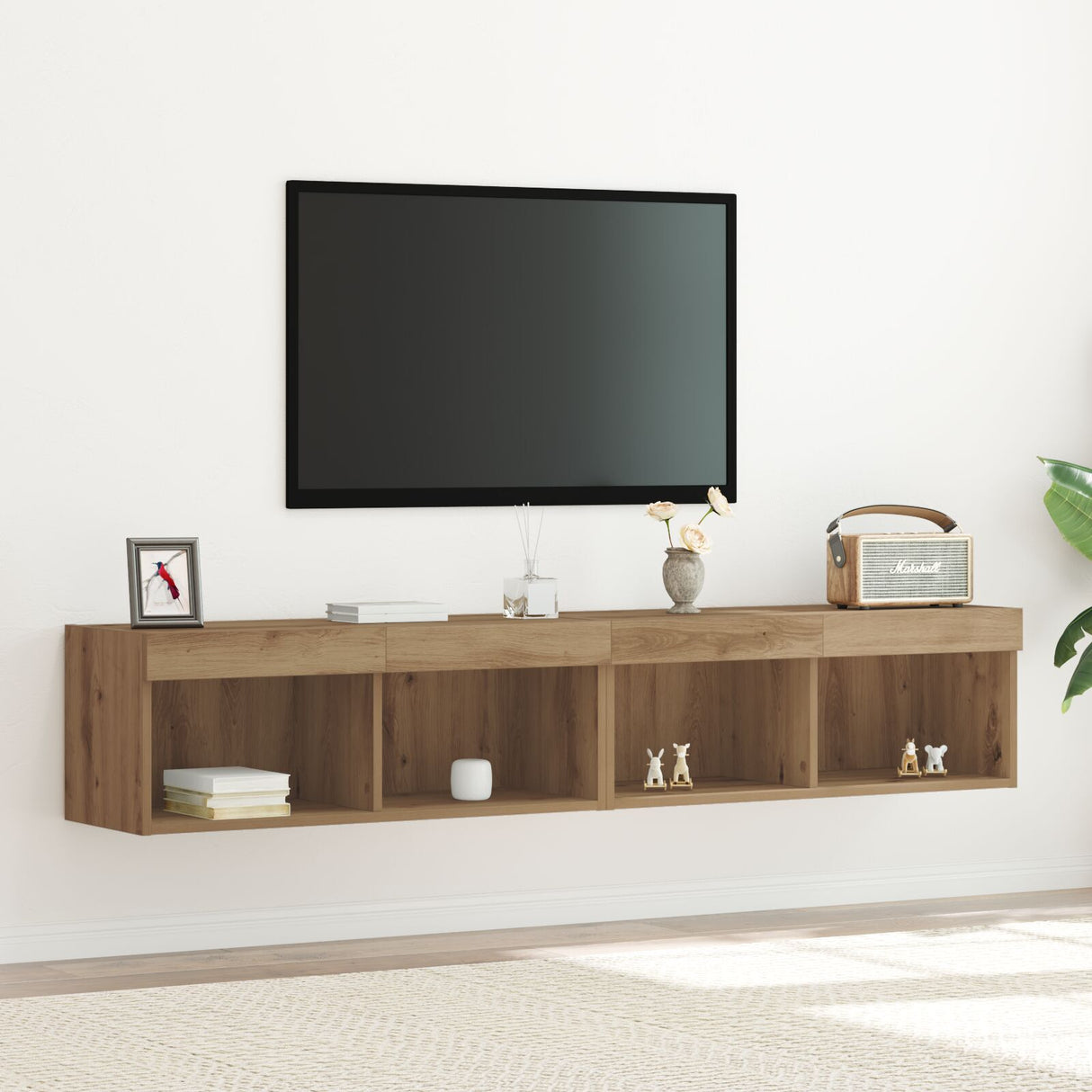 Tv Wall Cabinets With Led Lights 2 Pcs Artisan Oak 80X30X30 Cm