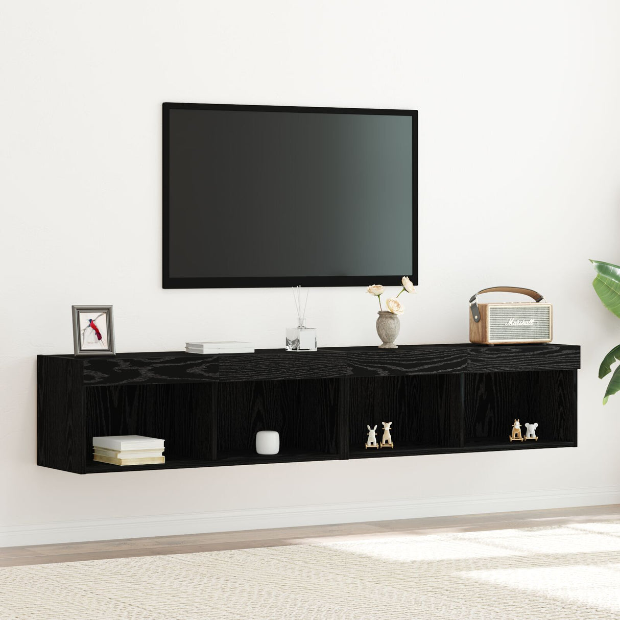 Tv Wall Cabinets With Led Lights 2 Pcs Black Oak 80X30X30 Cm