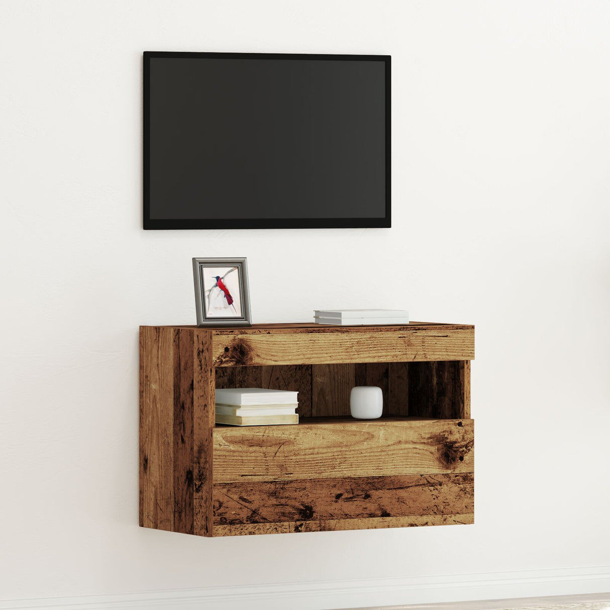 Tv Wall Cabinet With Led Lights Old Wood 60X30X40 Cm
