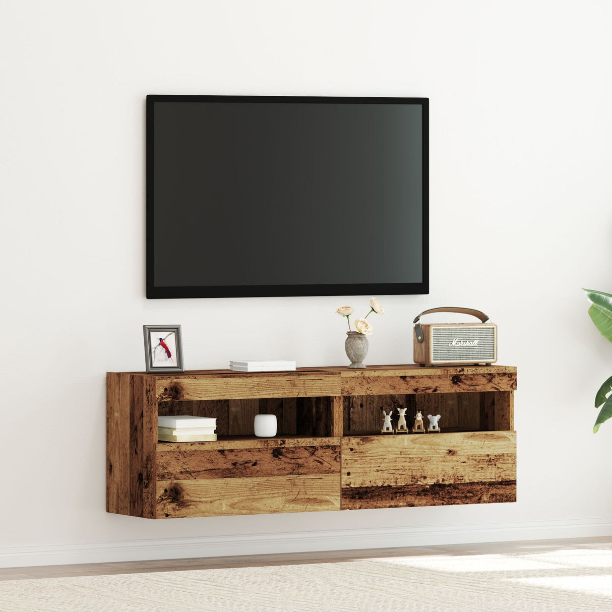 Tv Wall Cabinets With Led Lights 2 Pcs Old Wood 60X30X40 Cm