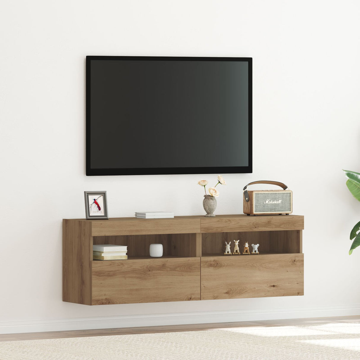 Tv Wall Cabinets With Led Lights 2 Pcs Artisan Oak 60X30X40 Cm