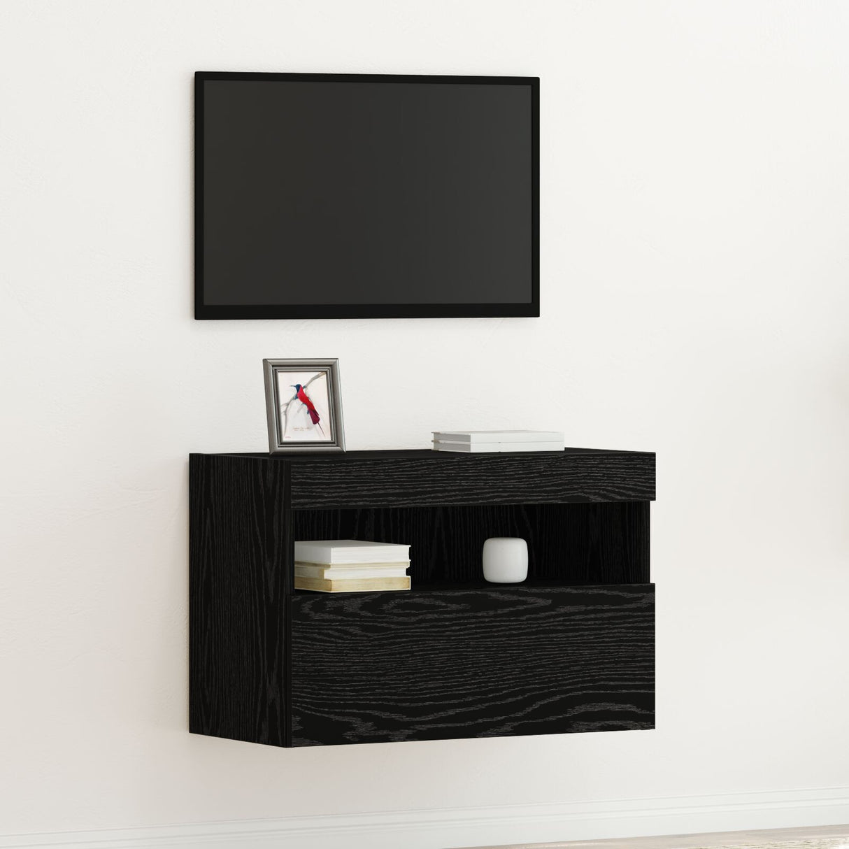 Tv Wall Cabinet With Led Lights Black Oak 60X30X40 Cm