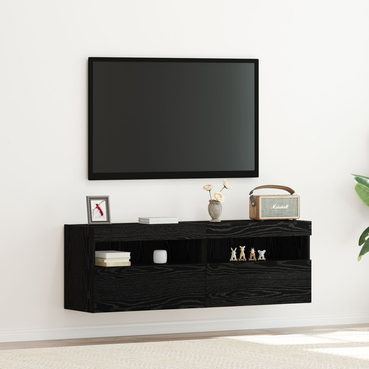Tv Wall Cabinets With Led Lights 2 Pcs Black Oak 60X30X40 Cm