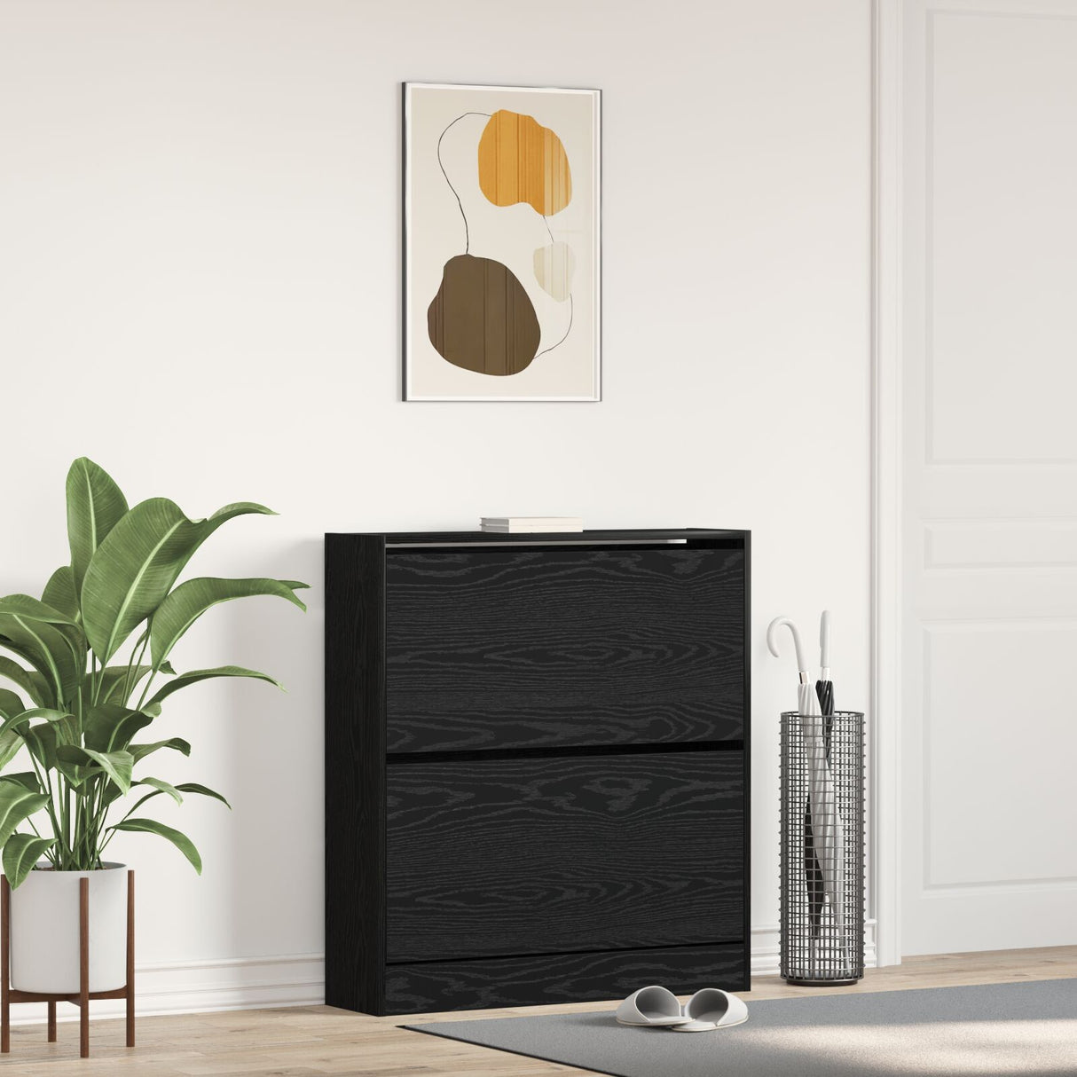 Shoe Cabinet With Flip Drawer Black Oak 80X21X87,5 Cm