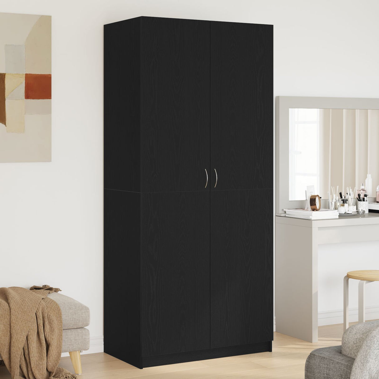 Wardrobe Black Oak Engineered Wood 90X52X200 Wardrobe