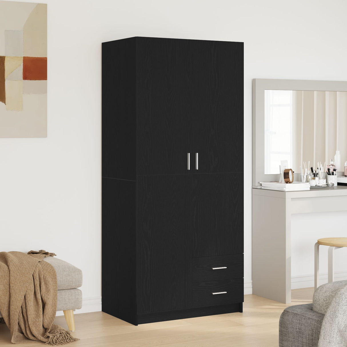 Black Oak Wardrobe 80X52X180 Cm Made Of Engineered Wood