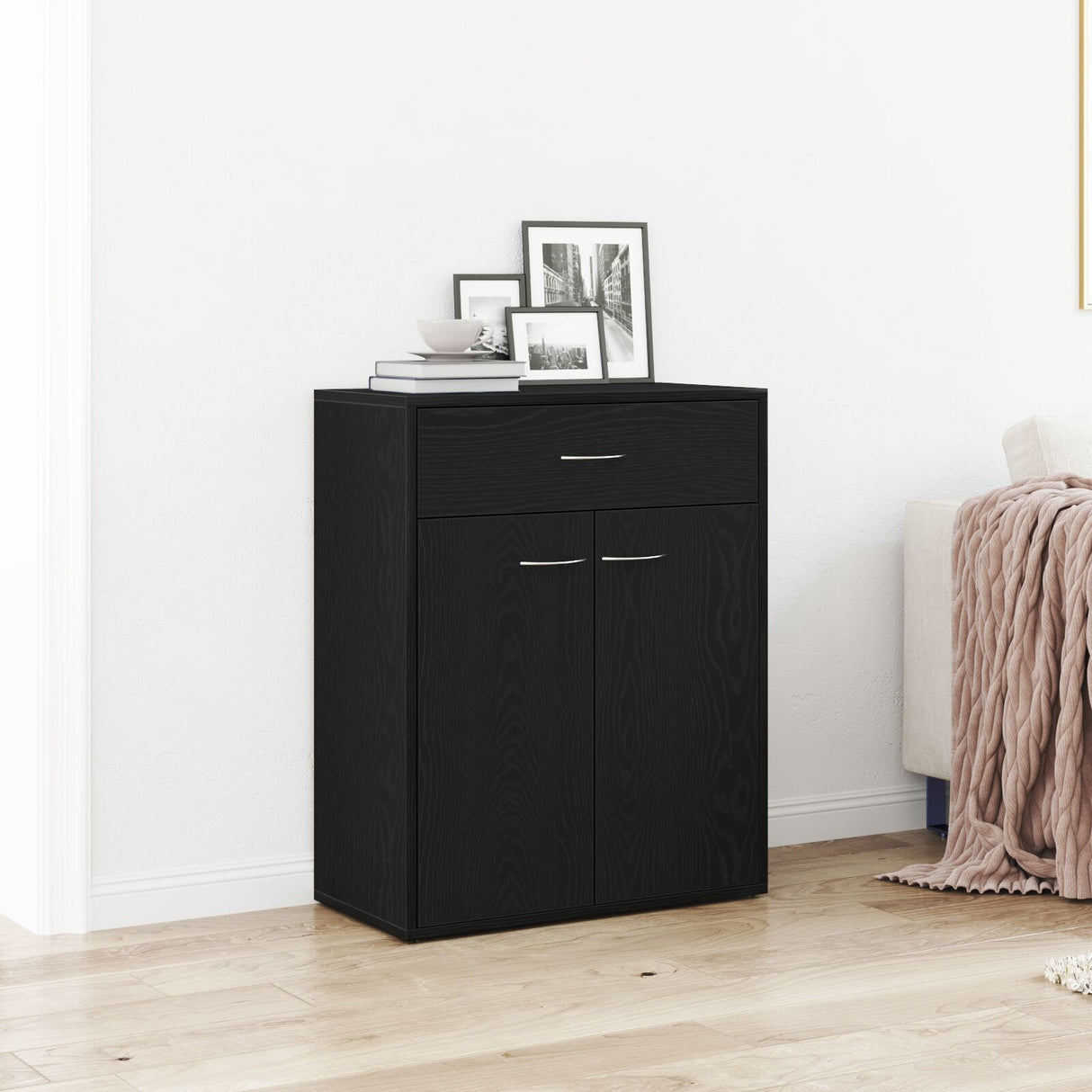Black Oak Sideboard 60X30X75 Cm Made Of Engineered Wood