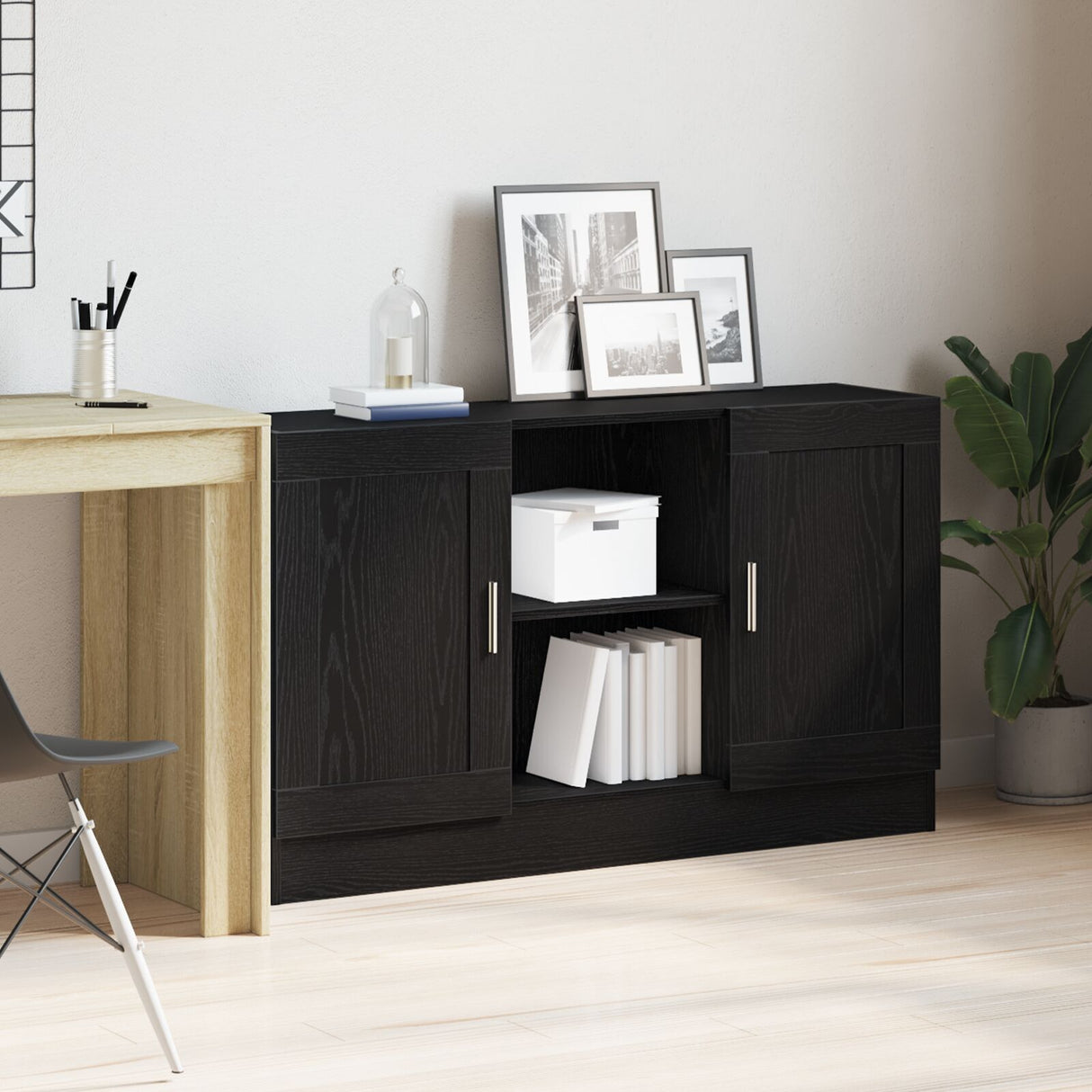 Black Oak Sideboard 120X30.5X70 Cm Engineered Wood