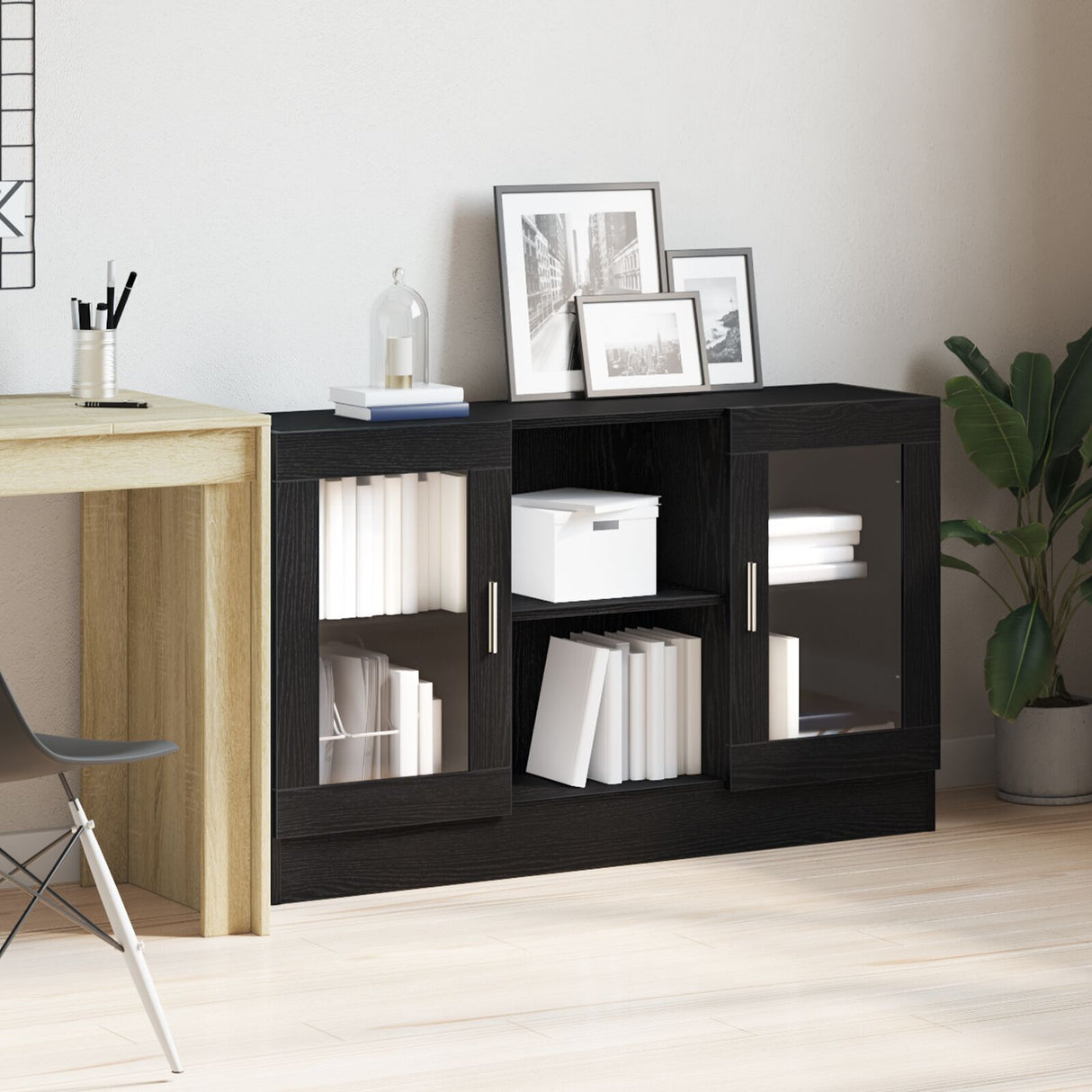 Black Oak Sideboard 120X30.5X70 Cm Made From Engineered Wood