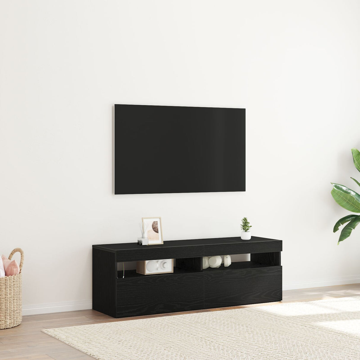 Tv Cabinet With Led Black Oak 120X35X40 Cm Engineered Wood