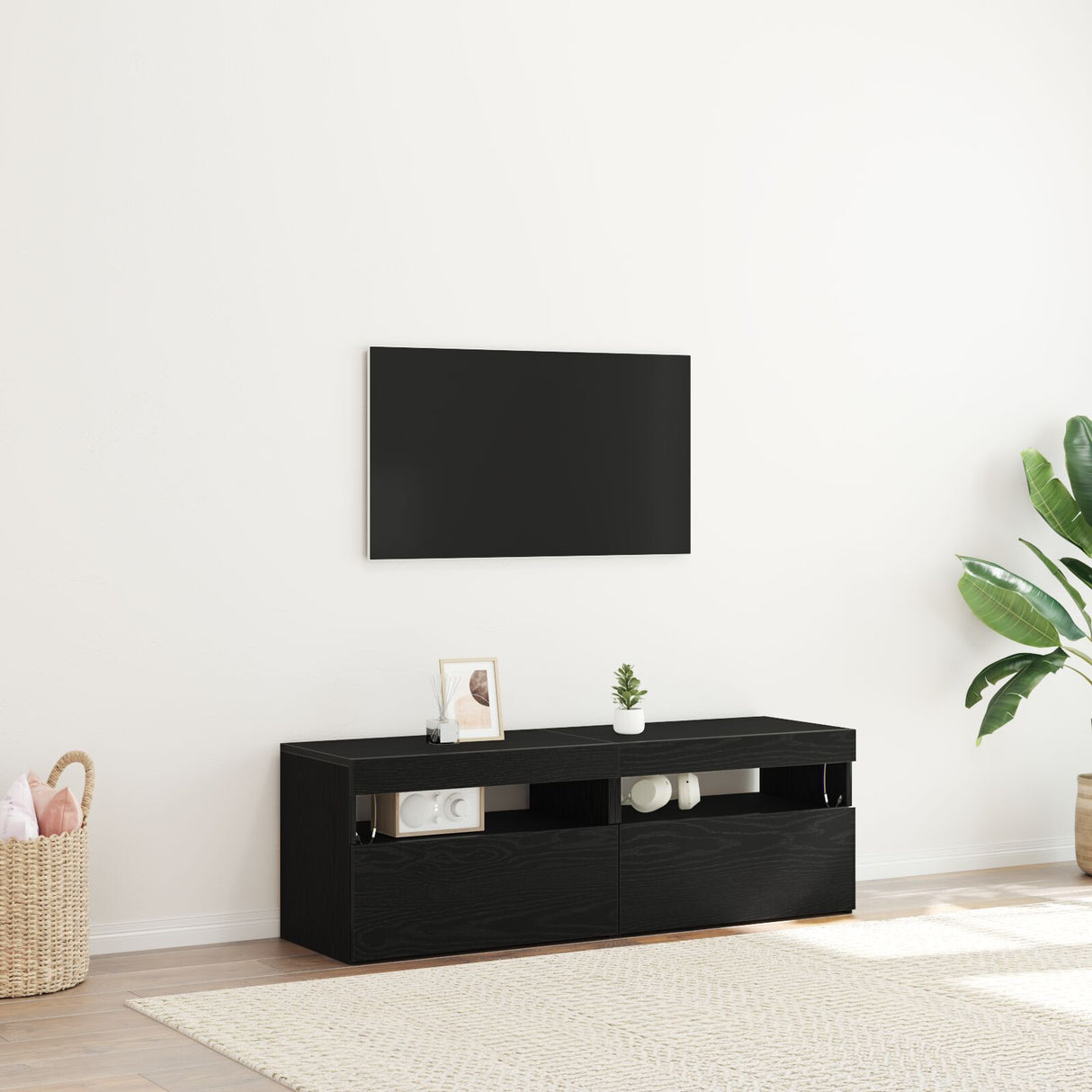 Tv Cabinets With Led Lights 2 Pcs Black Oak 60X35X40 Cm Engineered Wood