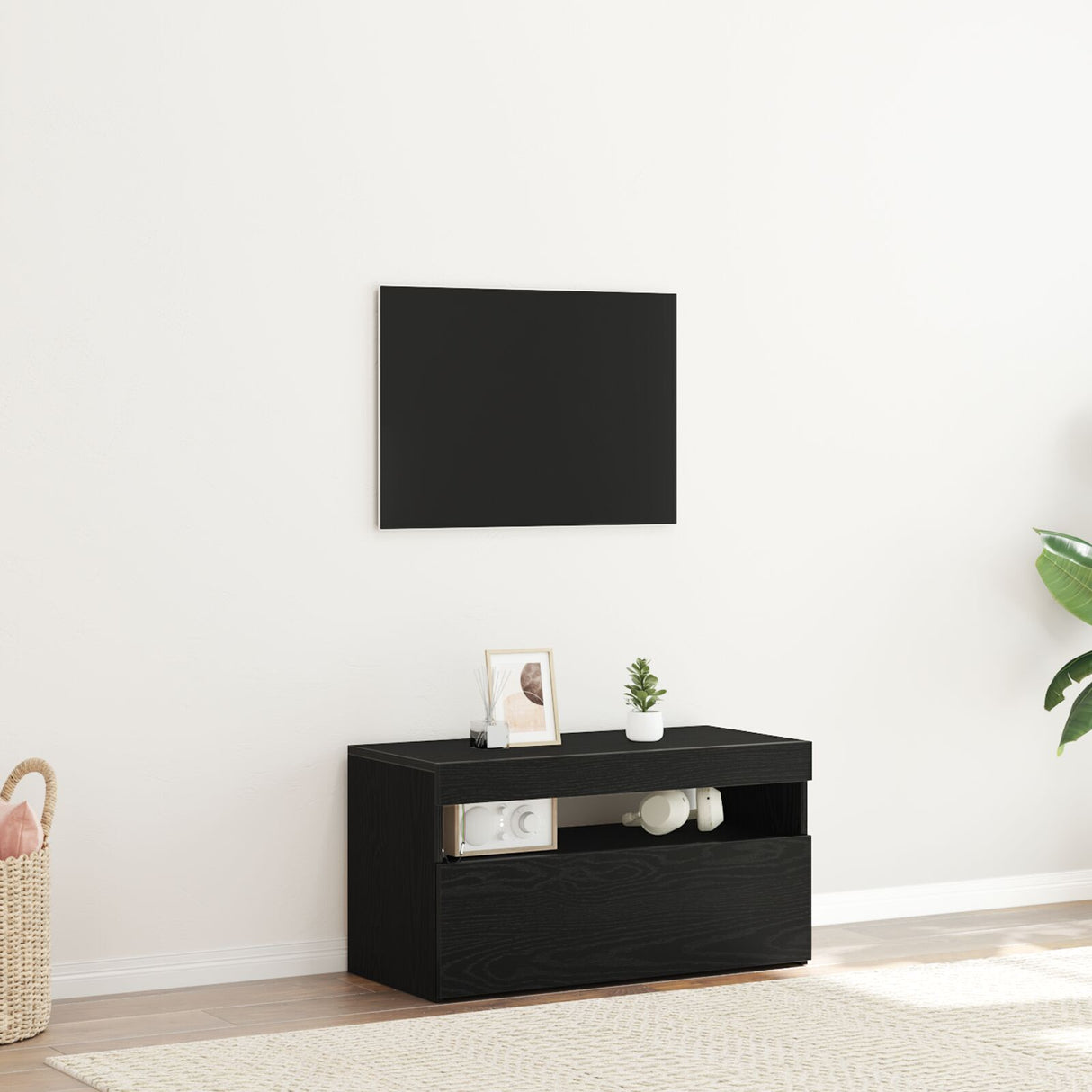 Tv Stand With Led Lights - Black Oak - 75X35X40 Cm - Made Of Engineered Wood