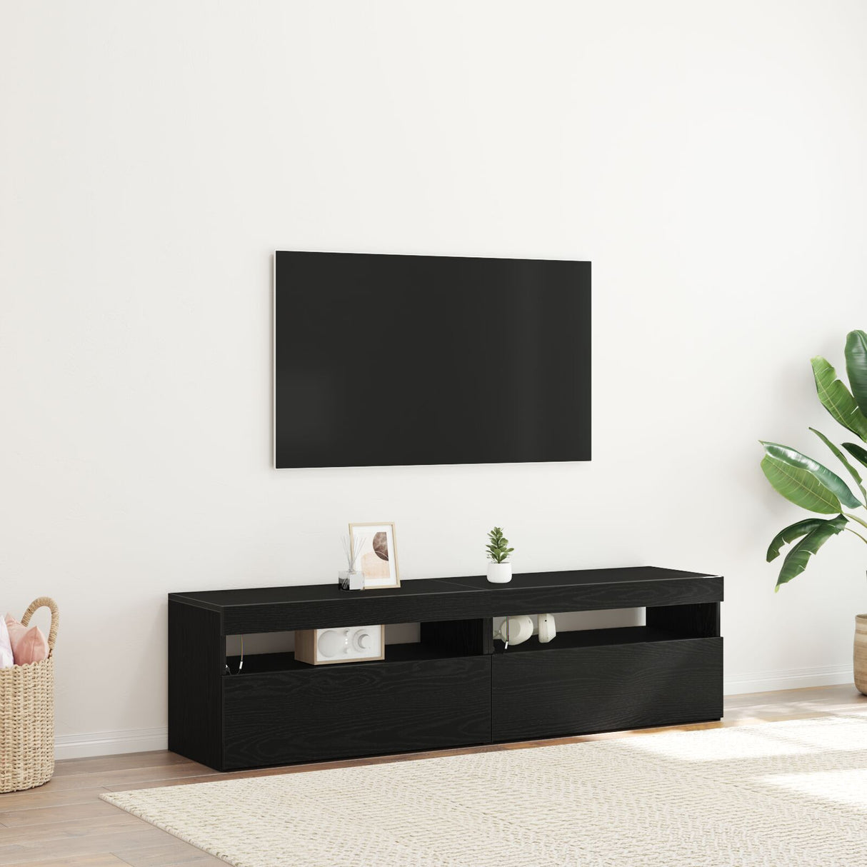 Tv Cabinets With Led Lights 2 Pcs Black Oak 75X35X40 Cm Engineered Wood