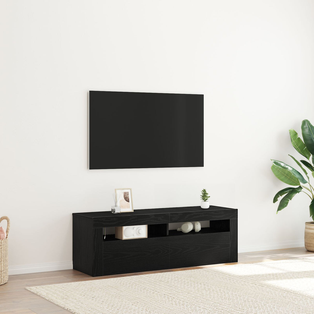 Tv Cabinet With Led Black Oak 120X35X40 Cm Engineered Wood