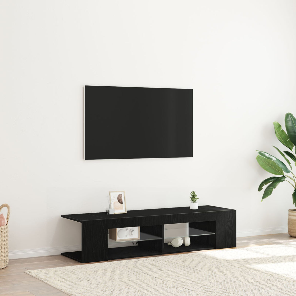 Tv Stand With Led Lights, Black Oak, 135X39X30Cm, Made Of Engineered Wood