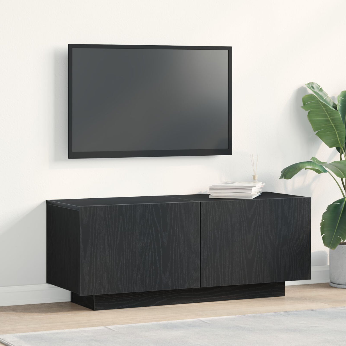 Tv Stand Black Oak 100X35X40 Cm Made Of Engineered Wood