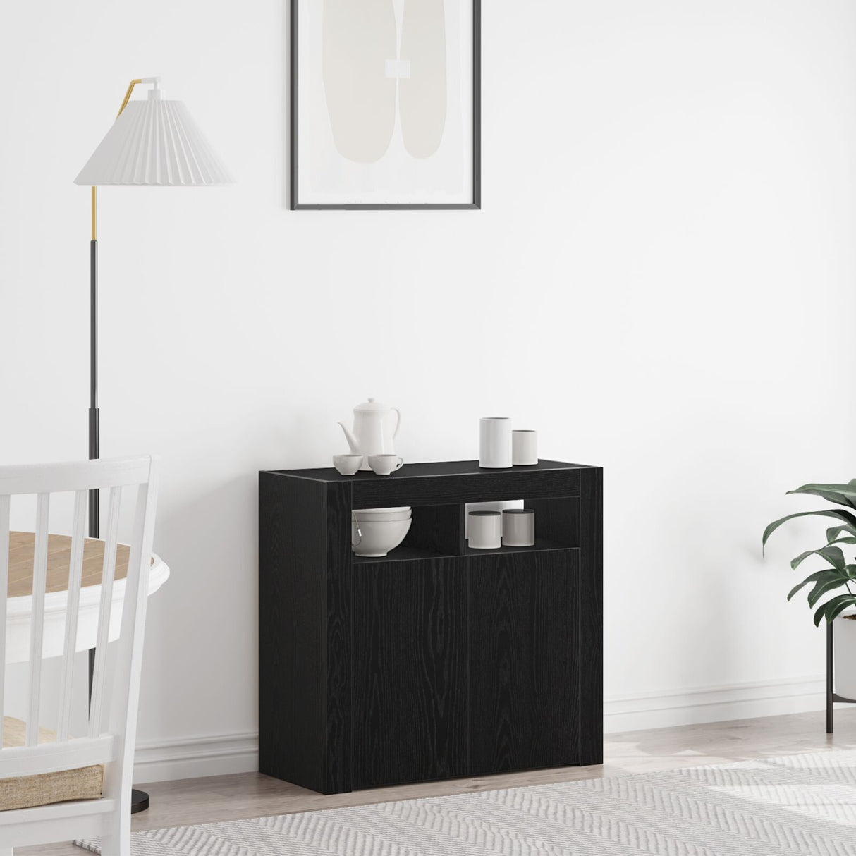 Sideboard With Led Lights - Black Oak - 80X35X75 Cm - Engineered Wood