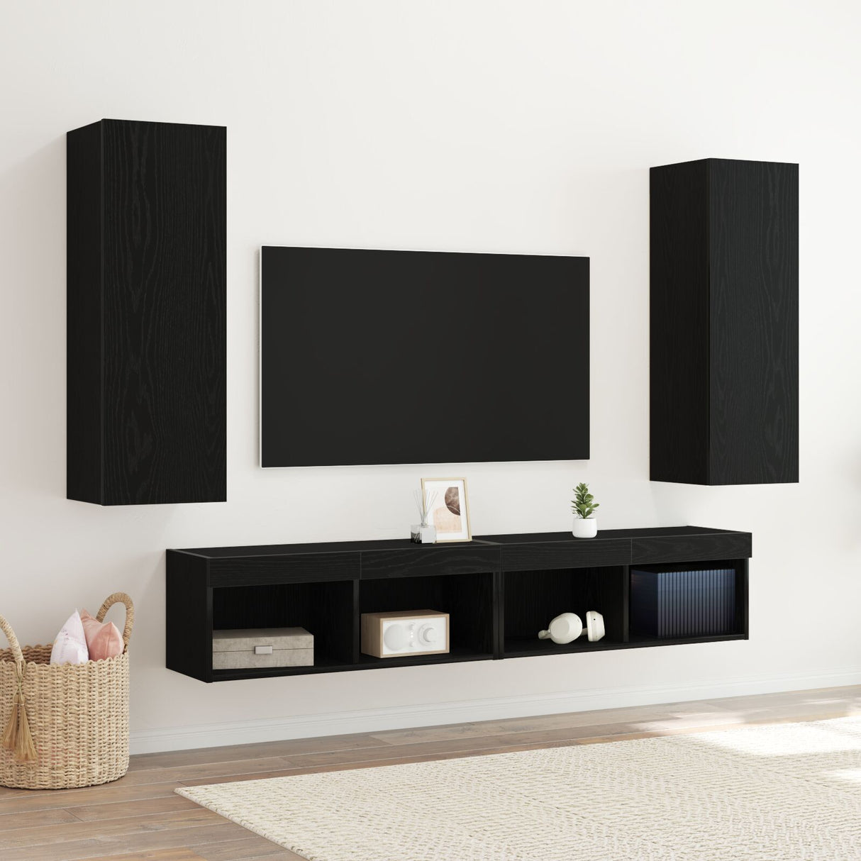 Wall-Mounted Tv Cabinets - 2 Pcs Black Oak, 30.5X30X90 Cm, Made From Engineered Wood