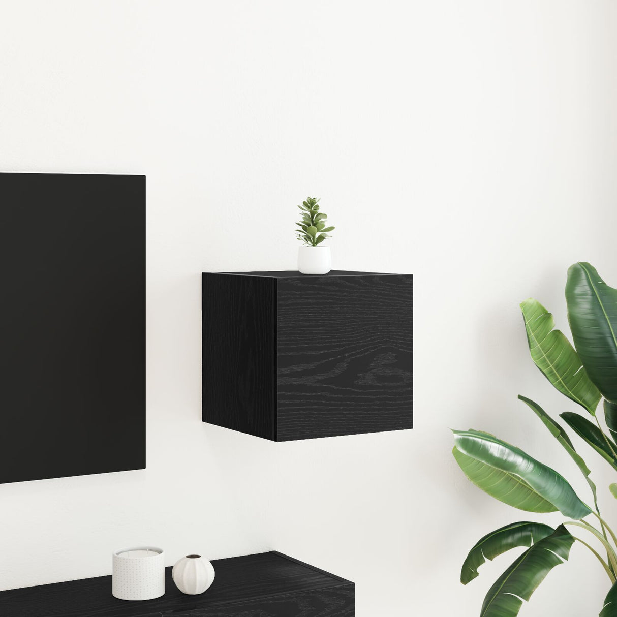 Wall Mounted Tv Cabinet In Black Oak - 30.5 X 30 X 30 Cm