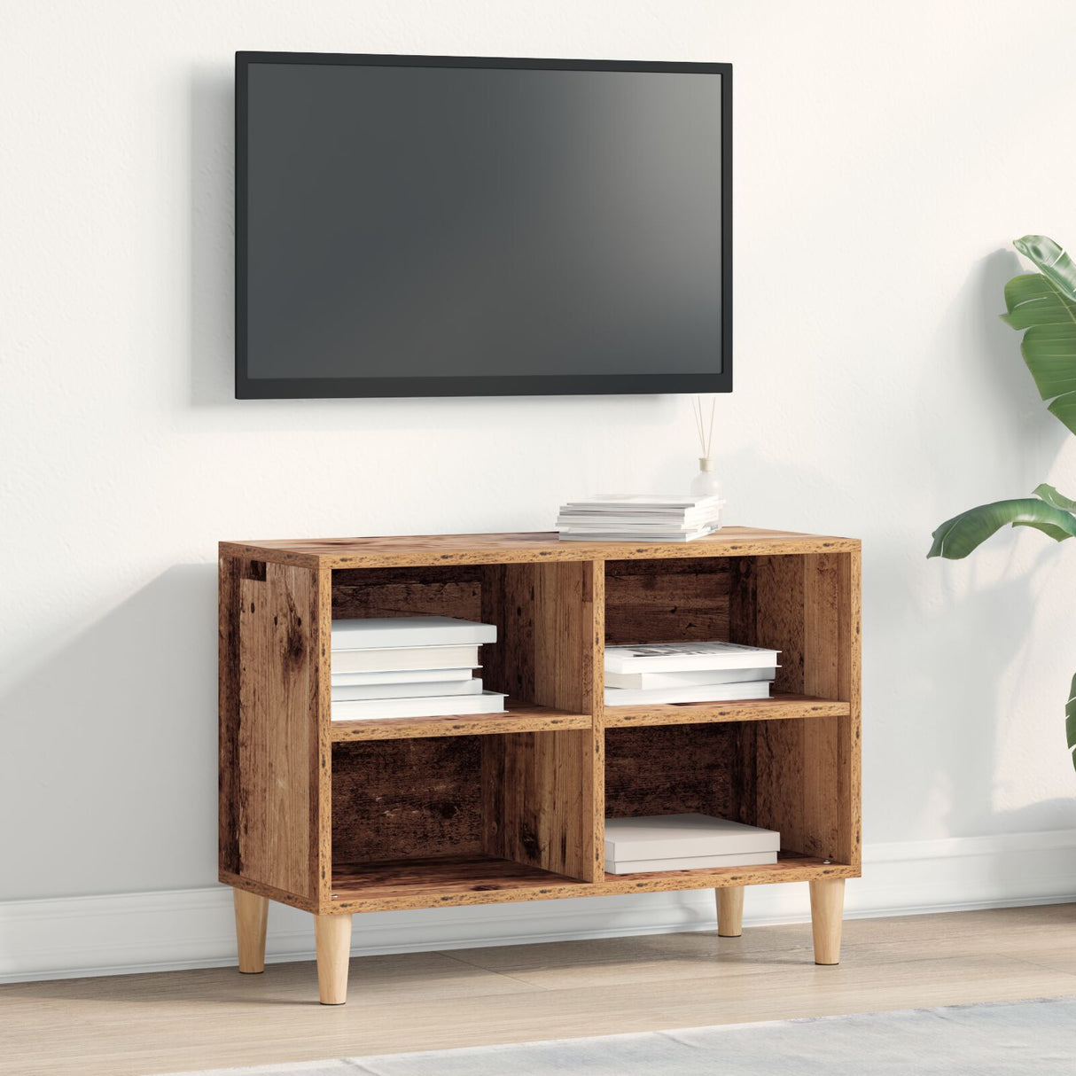 Tv Cabinet With Wooden Leg Old Wood 69.5X30X50 Cm