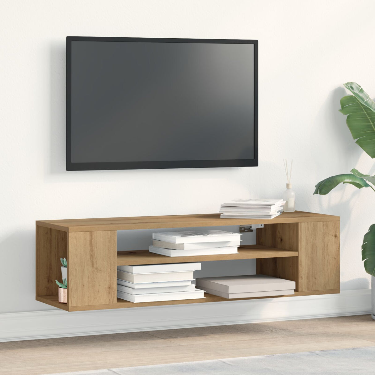 Wall Mounted Tv Cabinet In Artisan Oak - 100X30X26.5 Cm, Made From Engineered Wood