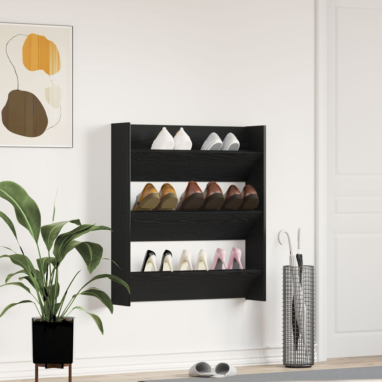 Wall Shoe Cabinet - Black Oak, 80X18X90 Cm, Made From Engineered Wood