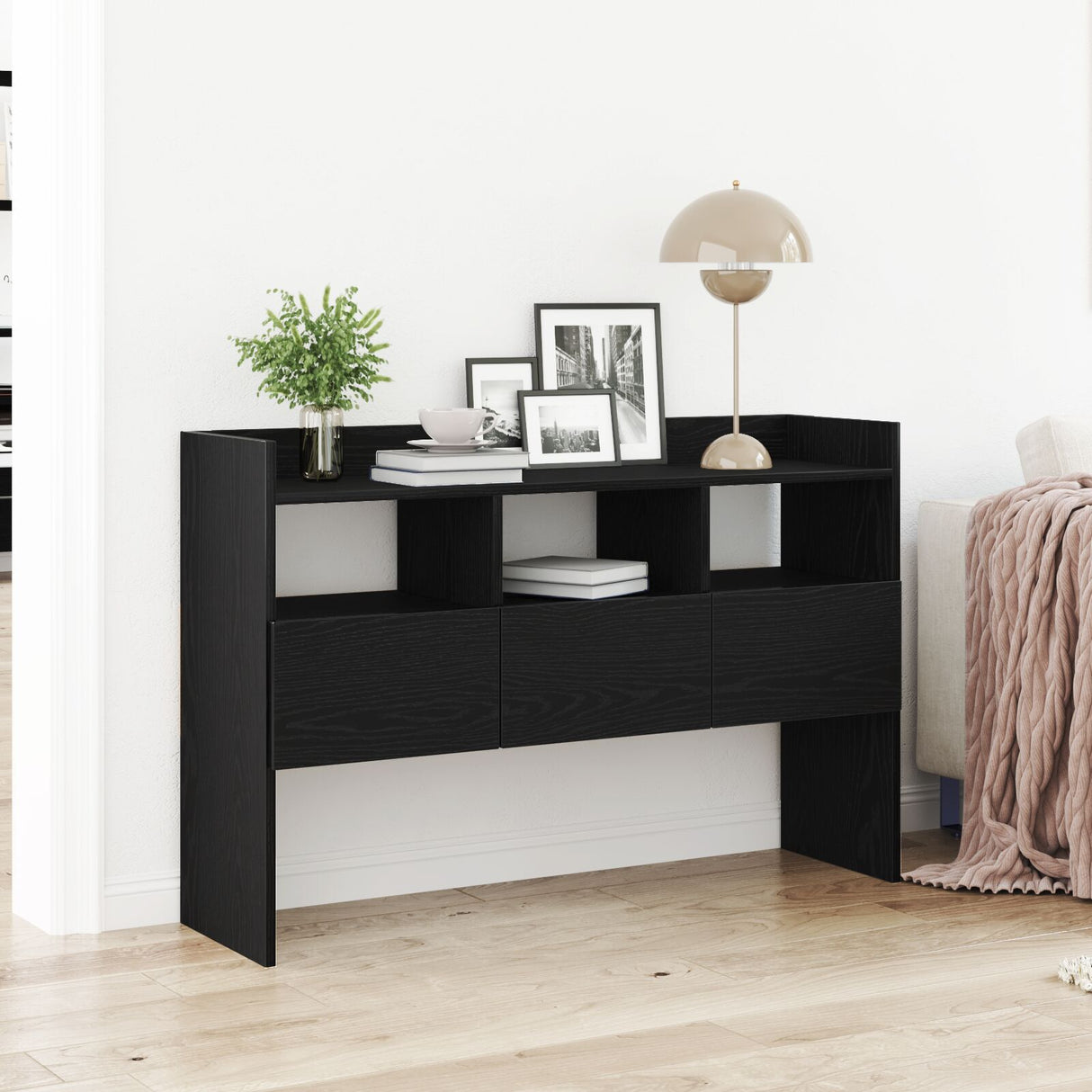 Black Oak Sideboard 105X30X70 Cm Made From Engineered Wood