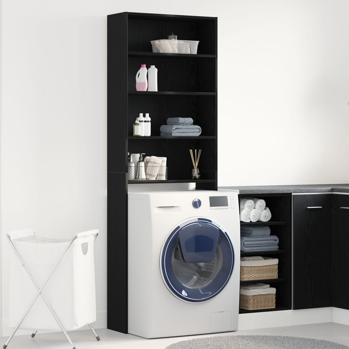 Washing Machine Cabinet Black Oak 64X24X190 Cm Engineered Wood