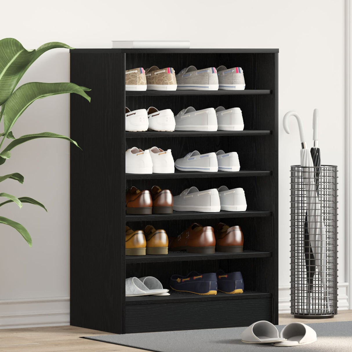 Shoe Cabinet In Black Oak, 60X35X92 Cm, Made Of Engineered Wood