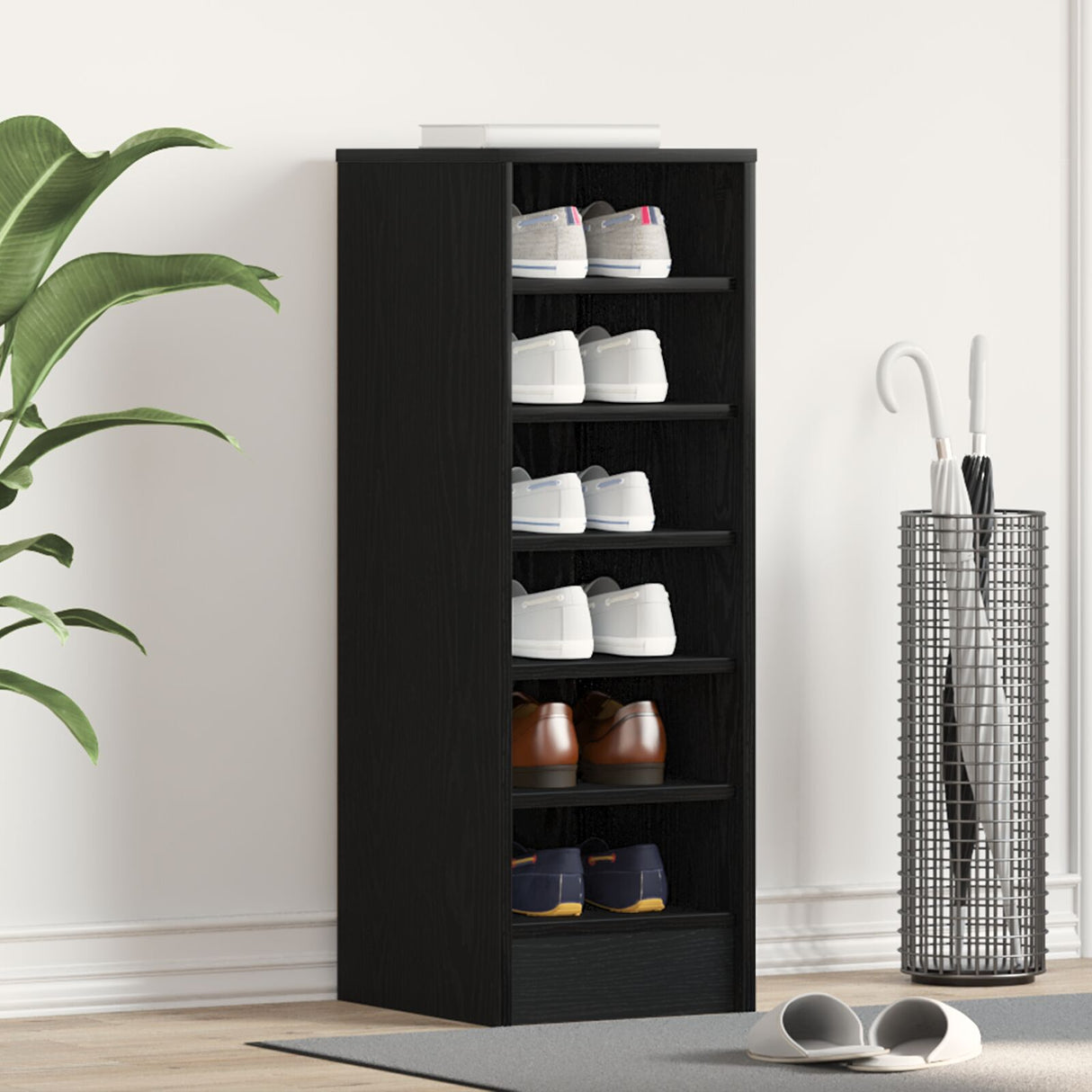 Shoe Cabinet In Black Oak - 31.5 X 35 X 90 Cm Made From Engineered Wood