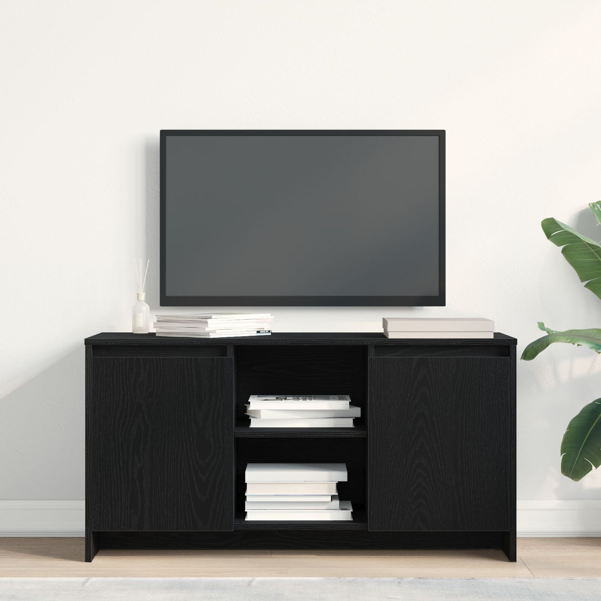 Tv Stand In Black Oak - 102 X 37.5 X 52.5 Cm, Made Of Engineered Wood