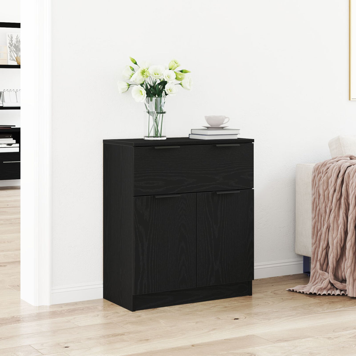 Black Oak Sideboard 60X30X70 Cm Engineered Wood