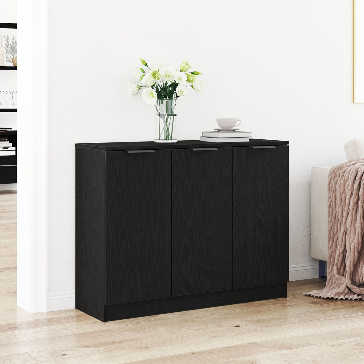 Sideboard Black Oak 90,5X30X70 Cm Engineered Wood