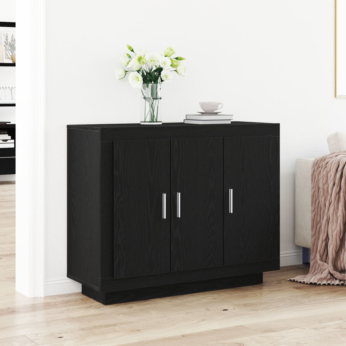 Sideboard Black Oak 92X35X75 Cm Engineered Wood
