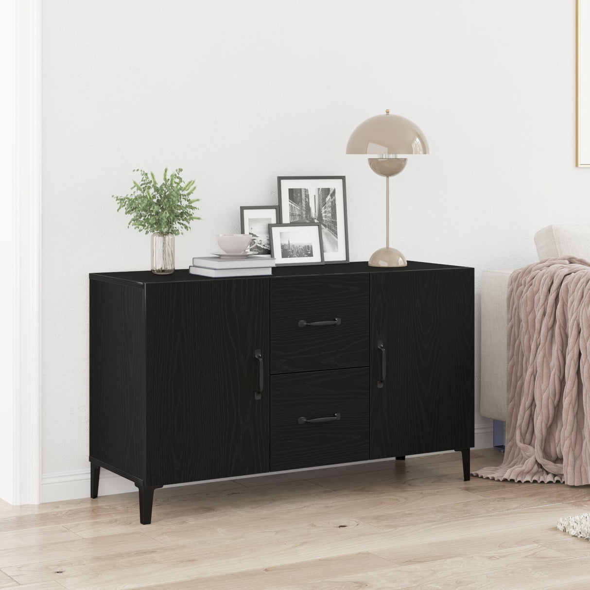 Black Oak Sideboard - 100 X 36 X 60 Cm - Made Of Engineered Wood