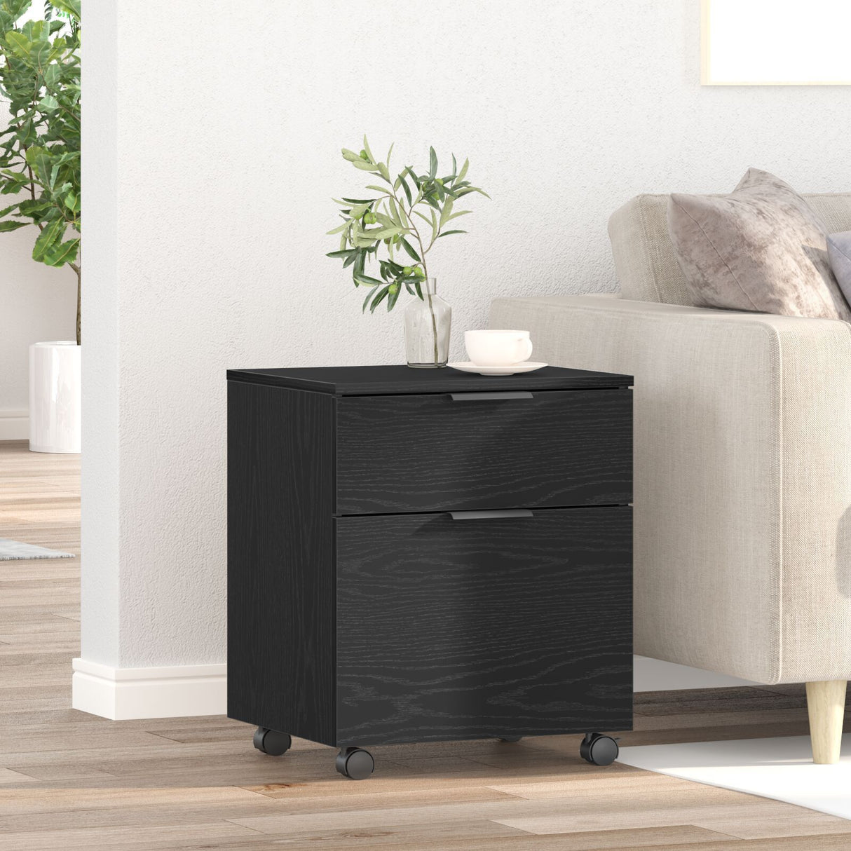 Mobile File Cabinet With Wheels Black Oak 45X38X54 Cm