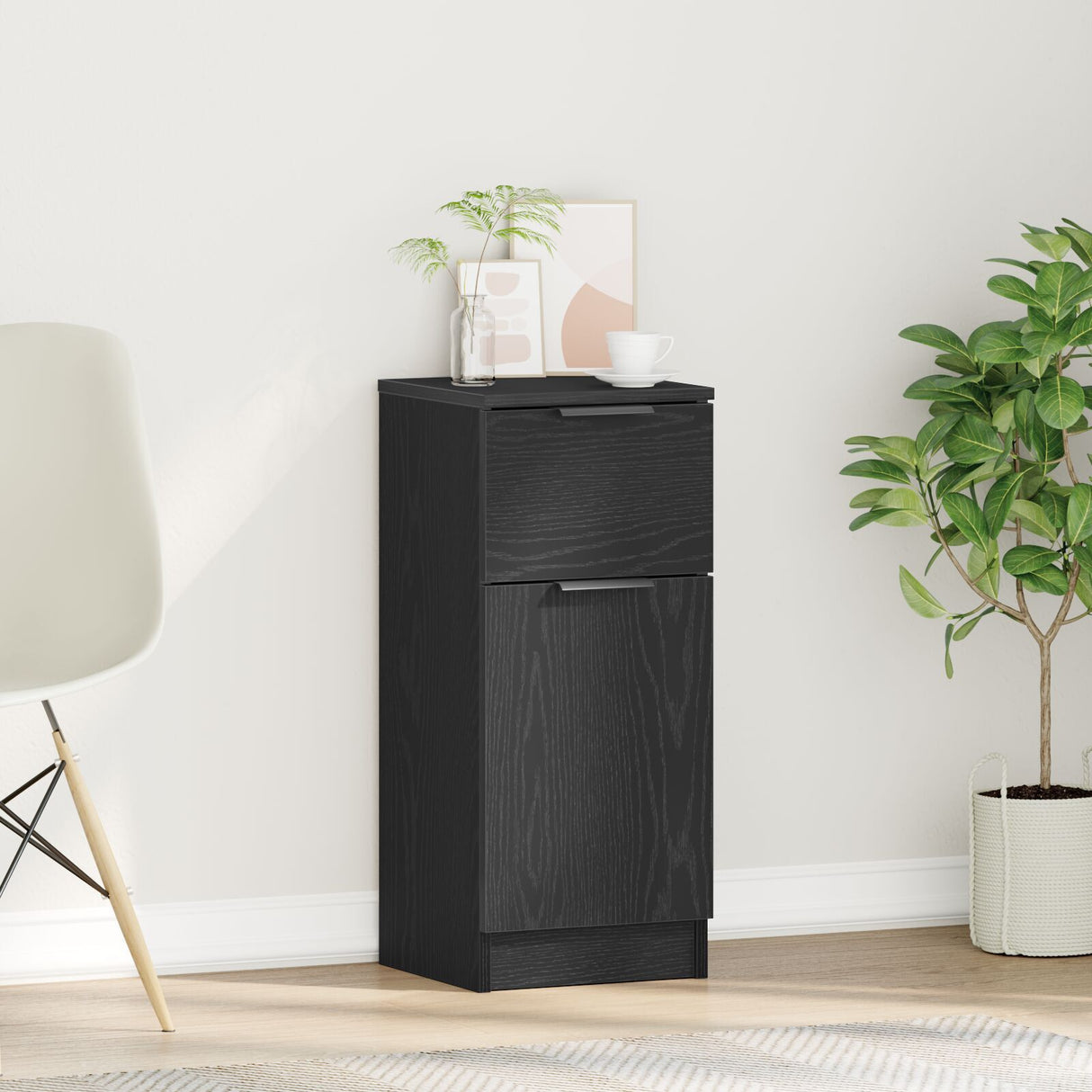 Sideboard Black Oak 30X30X70 Cm Engineered Wood