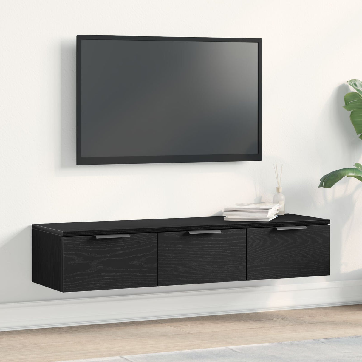 Black Oak Wall Cabinet 102X30X20 Cm Made Of Engineered Wood