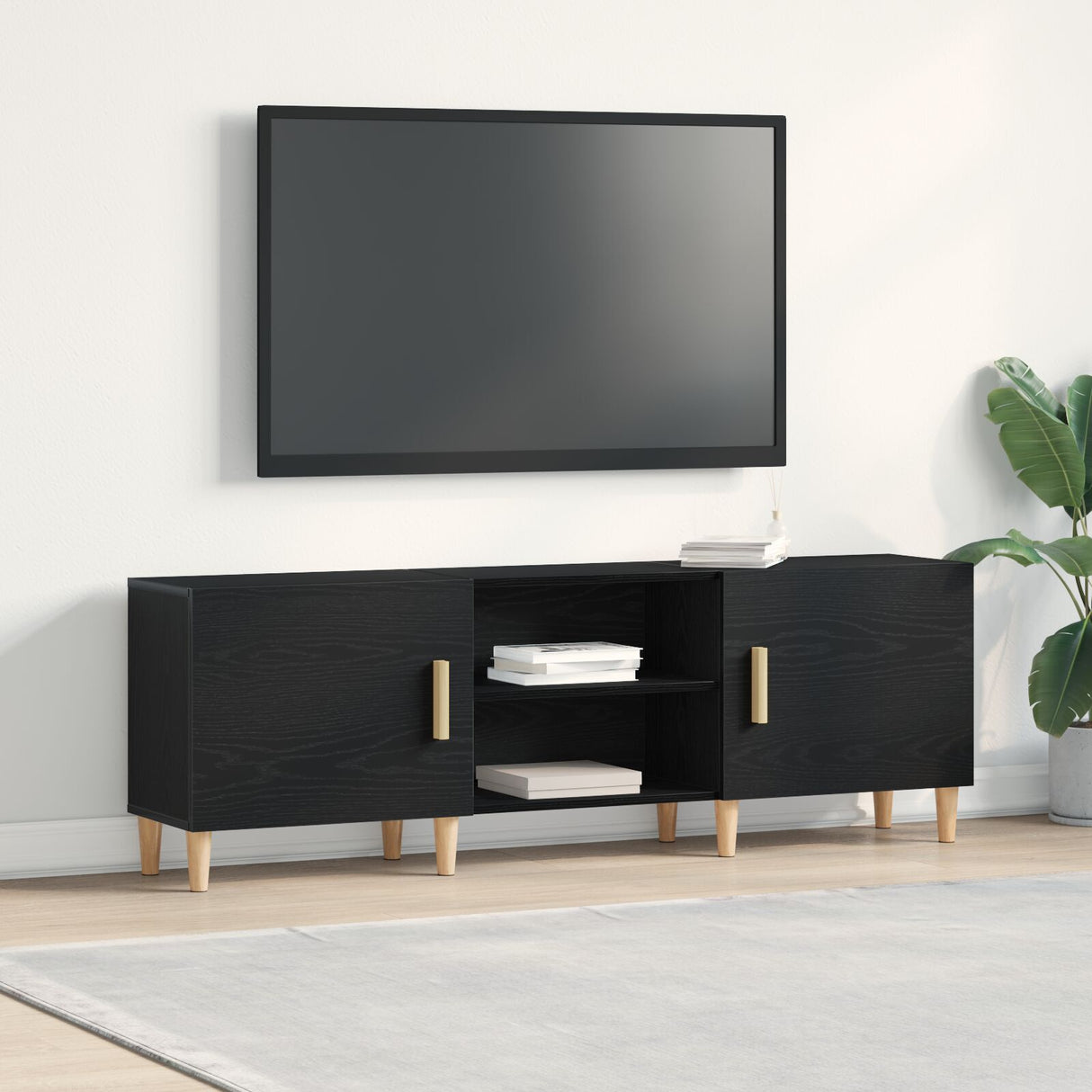 Tv Stand - Black Oak, 150X30X50 Cm, Made Of Engineered Wood