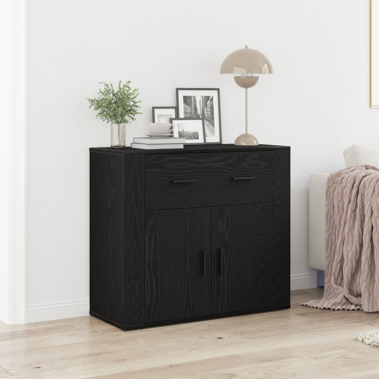 Sideboard Black Oak 80X33X70 Cm Engineered Wood