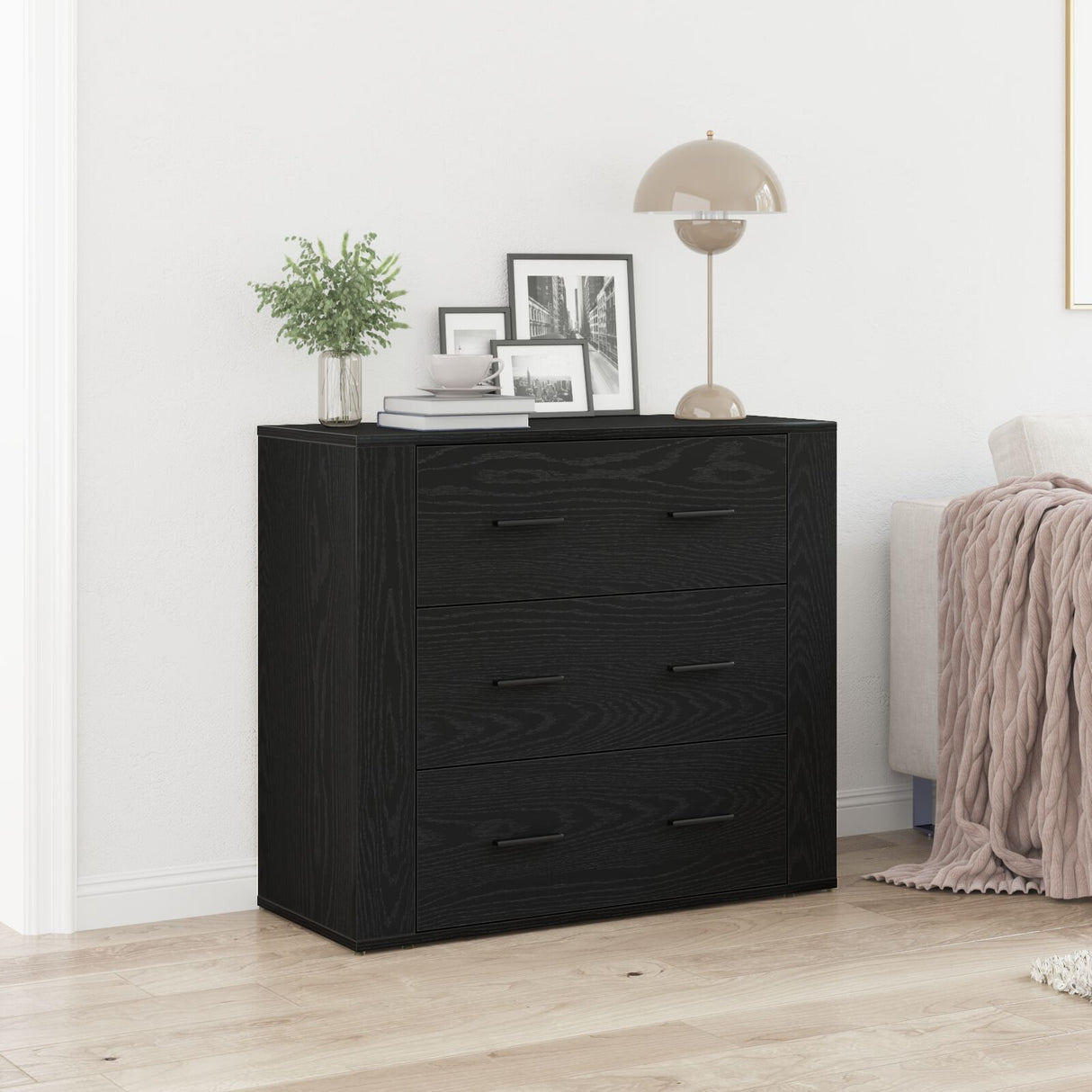 Sideboard Black Oak 33X80X70 Cm Engineered Wood
