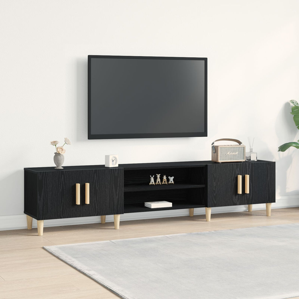 Tv Cabinet Black Oak 180X31,5X40 Cm Engineered Wood