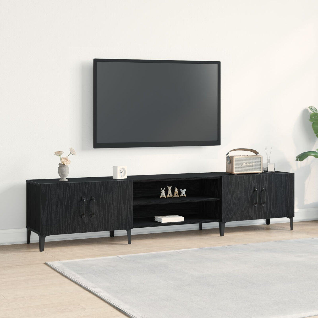 Tv Cabinet Black Oak 180X31,5X40 Cm Engineered Wood