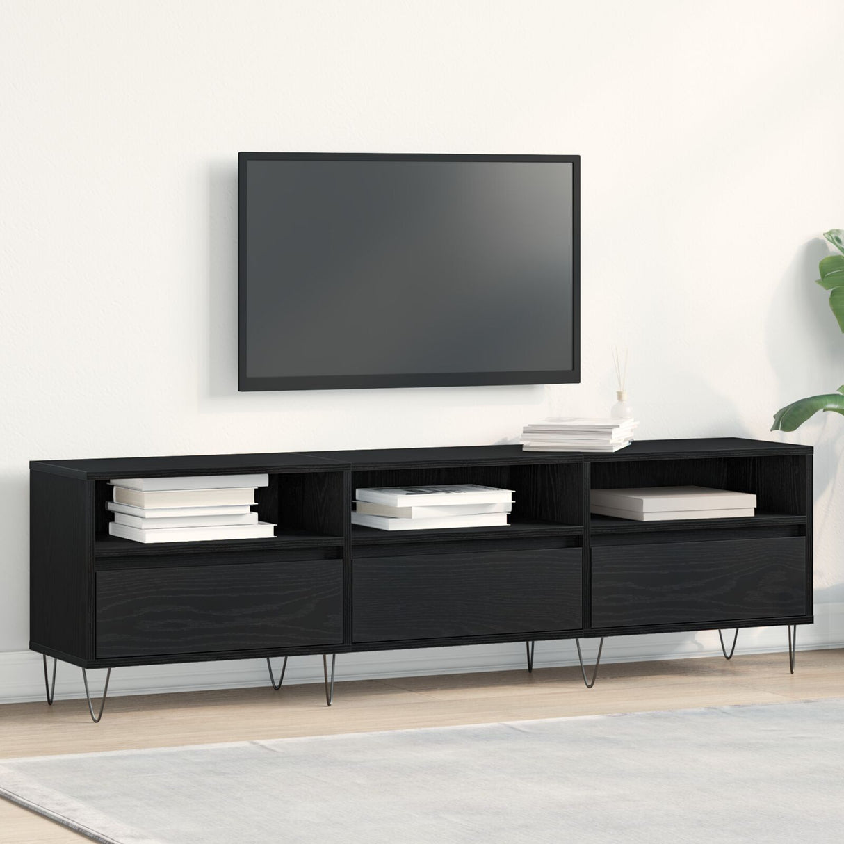 Tv Cabinet Black Oak 150X30X44,5 Cm Engineered Wood