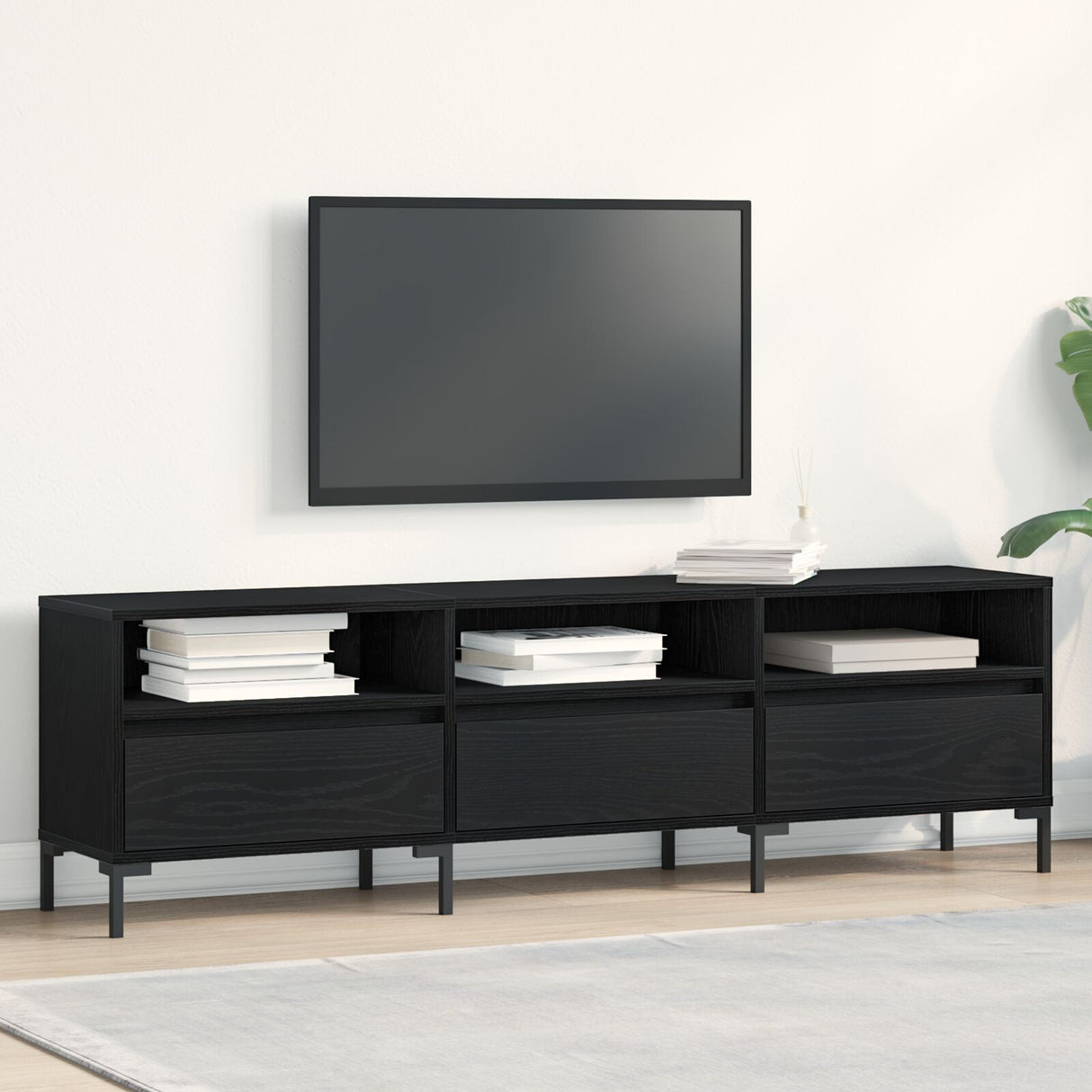 Tv Cabinet Black Oak 150X30X44,5 Cm Engineered Wood