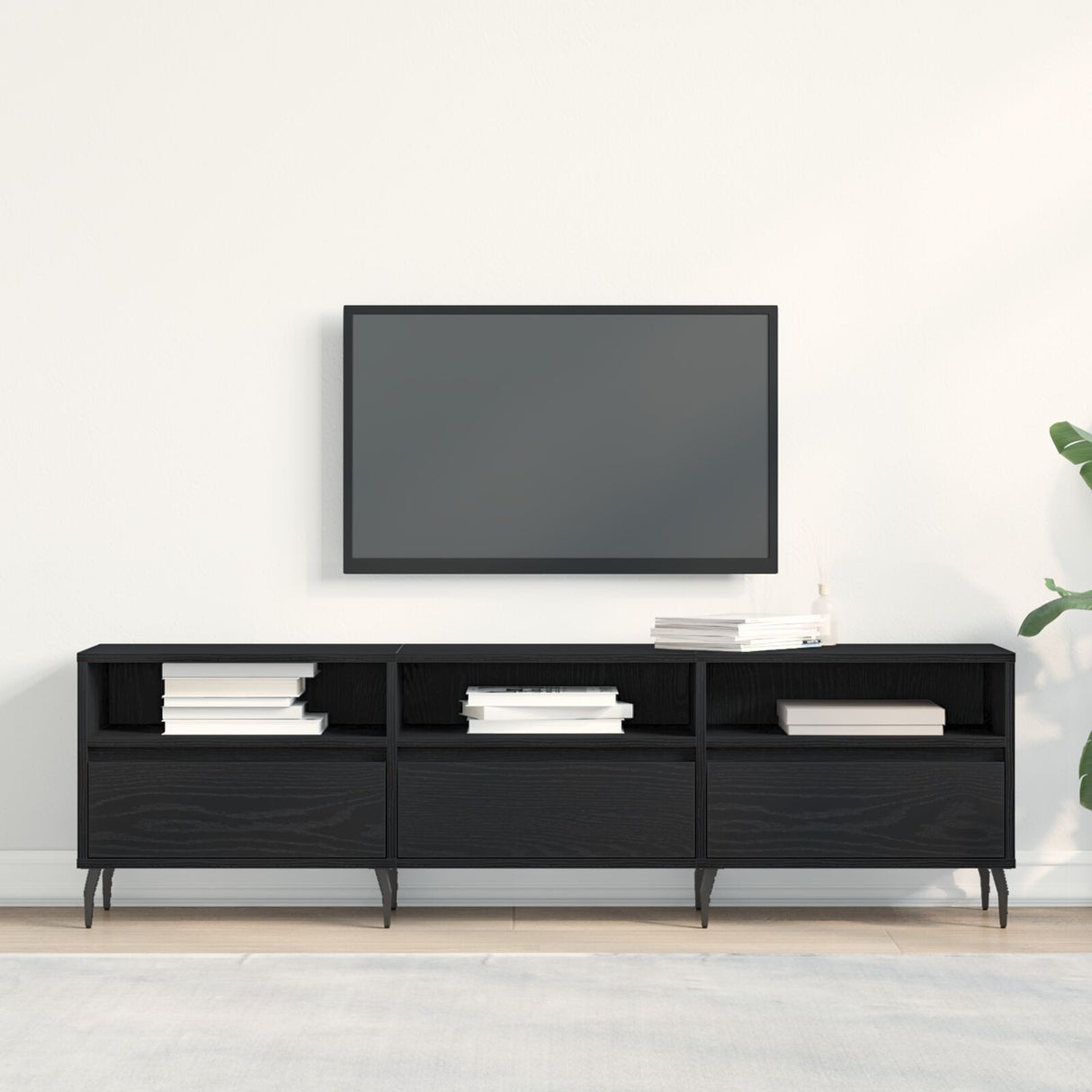 Tv Cabinet Black Oak 150X30X44,5 Cm Engineered Wood