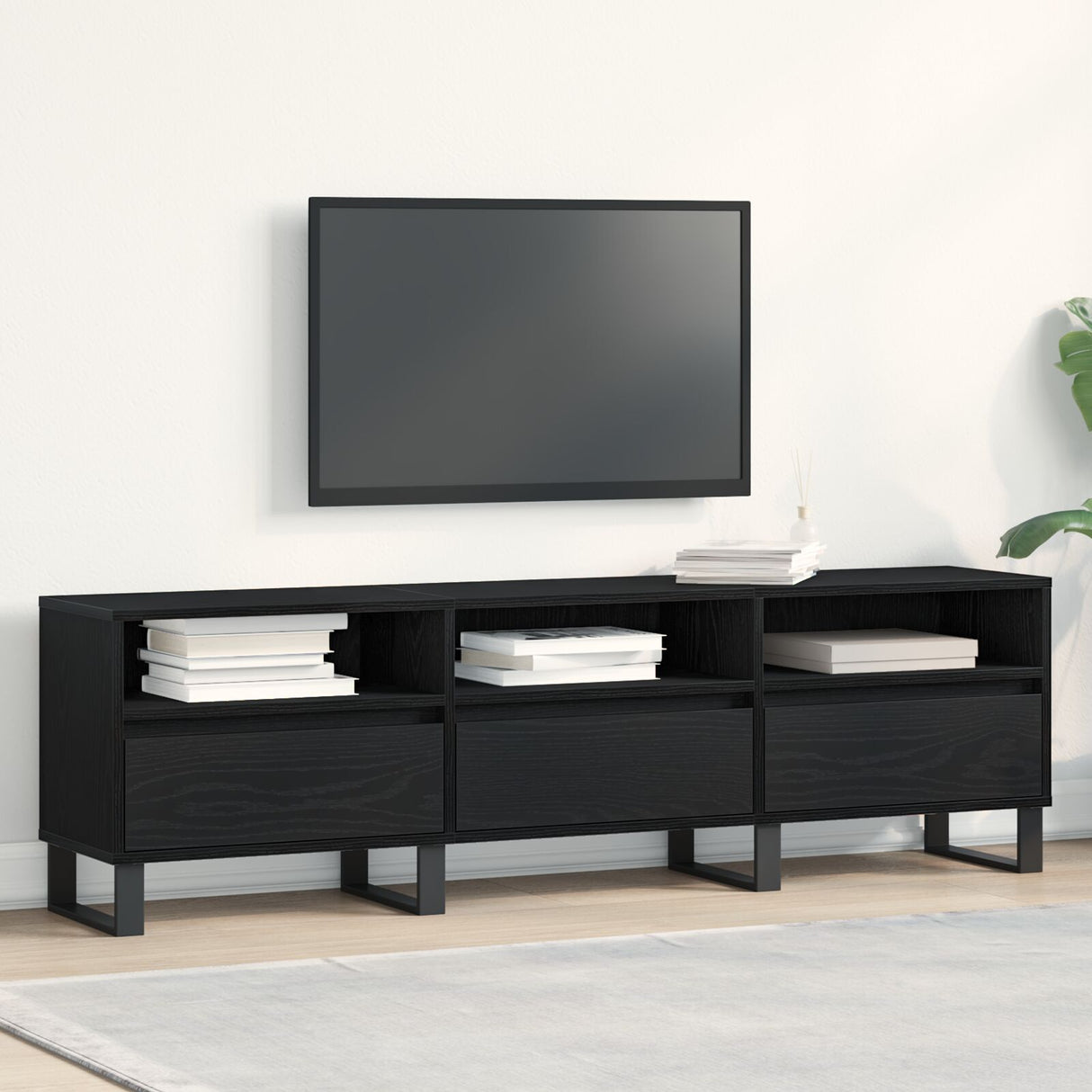 Tv Cabinet Black Oak 150X30X44,5 Cm Engineered Wood