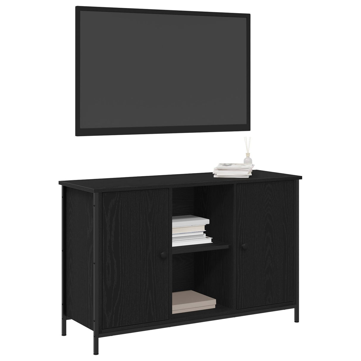 Tv Cabinet Black Oak 101X35X65 Cm Engineered Wood And Steel